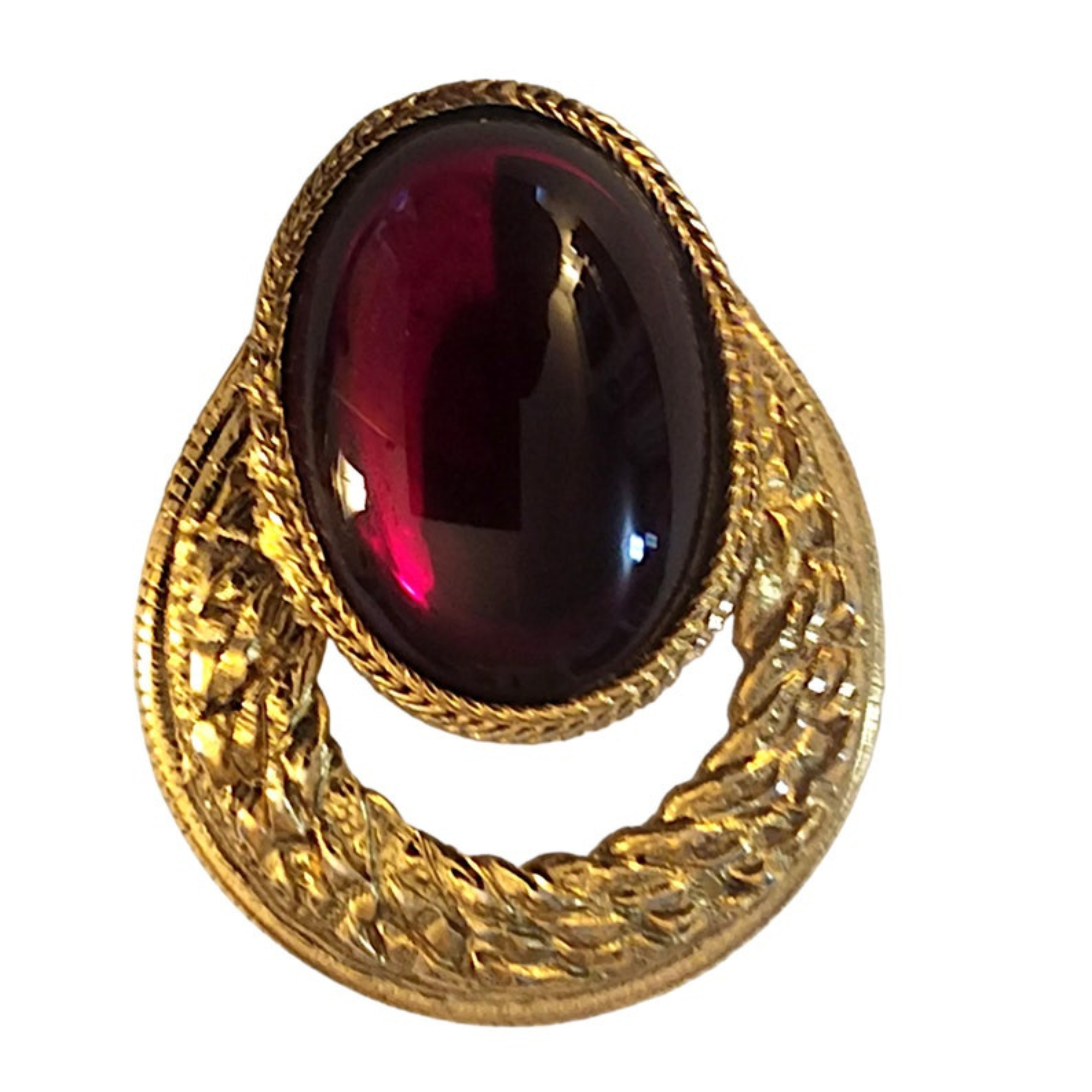 Oversized Dauplaise Gold Plated Red Cabochon Clip-on Vintage Earrings