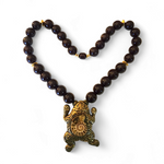 Vintage Bakelite Brown Translucent Necklace and Large Brass Frog Ammonite Pendant