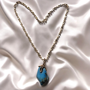 Sterling Silver Turquoise Nugget Pendant Vintage Necklace