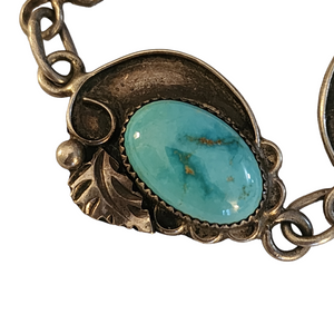 Vintage Large Sleeping Beauty Turquoise Sterling Silver Navajo Bracelet