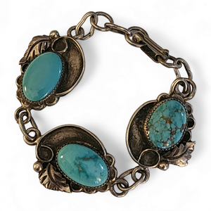 Vintage Large Sleeping Beauty Turquoise Sterling Silver Navajo Bracelet