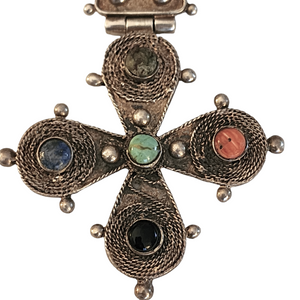 Sterling Silver Ornate Gemstone Cross Vintage Necklace