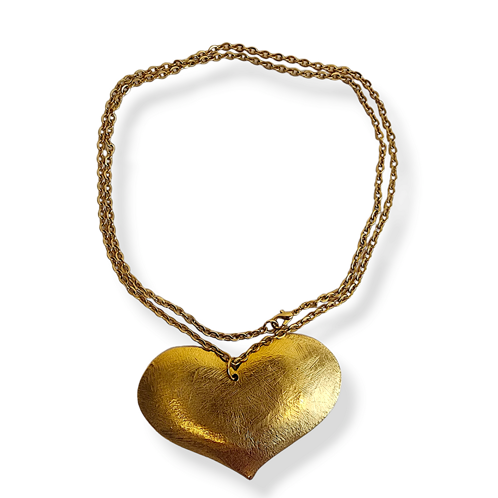 42" Large Heart Gold Plated Vintage Necklace