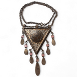 Pauline Radar Etruscan Silver Tone Amulet Glass w/ Purple Bead Dangling Pendant Haute Couture Necklace