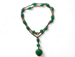 Art Deco 34" Chrysoprase Brass Vintage Necklace
