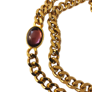 Gorgeous 30" Sautior Glass Cabs Gold Plated Onyx Ruby Sapphire Runway Couture Vintage Signed Link Necklace