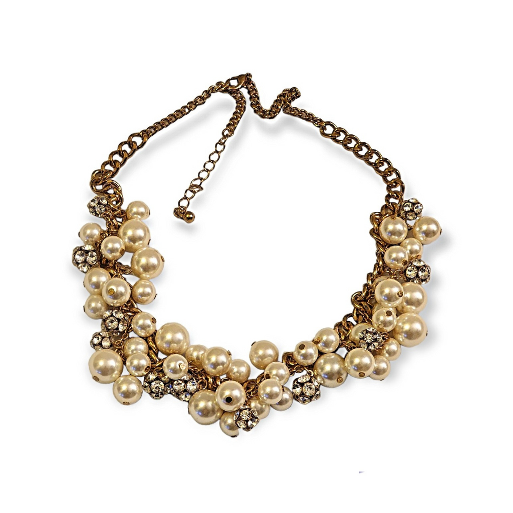 Pearl and Crystal Drop Dangle Gold Plated Vintage Necklace