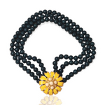 Beautiful Statement Banana Republic Daisy Flower Teal Blue Bead Choker Runway Necklace