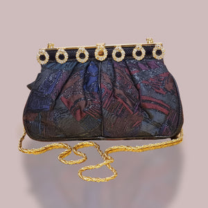 Carlo Fiori Brocade Clutch With Gold Chain