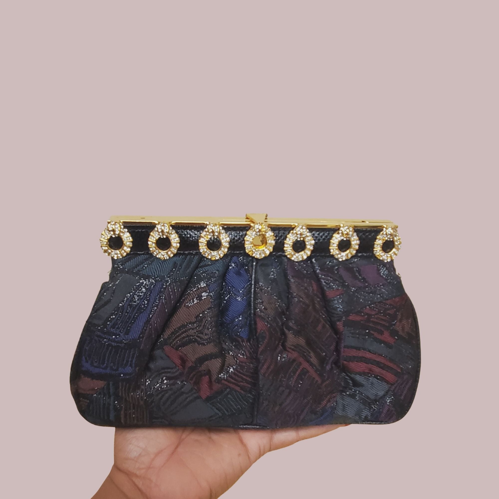 Carlo Fiori Brocade Clutch With Gold Chain