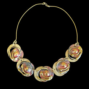 Art Deco Modernist Mixed Metal Brass Enamel Necklace