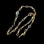 KJL Gold Plated Barb Wire Multi-Colored Glass Lucite Cabochon Kenneth Jay Lane Vintage 32" Necklace