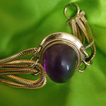 Gorgeous Huge Purple Cabochon Multistrand Gold Tone Bracelet