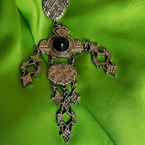 Eyptian Revival Blue Cabochon Silvertone Dangle Vintage Estruscan Necklace