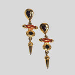 Etruscan Revival Purple Cabochon Gold Plated Enamel Dangle Drop Vintage Earrings