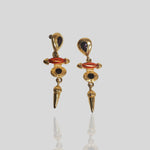 Etruscan Revival Purple Cabochon Gold Plated Enamel Dangle Drop Vintage Earrings
