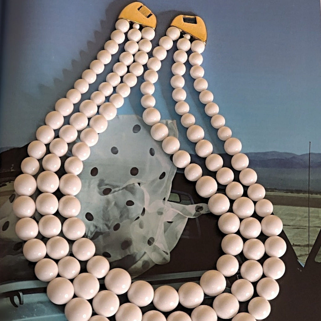 Napier Jumbo White Bead Triple Strand Vintage Necklace