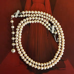 MCM Double Strand Faux Pearl Rhinestone Silver Tone Necklace Made In Taiwan, Wedding Jewelry, Brides Necklace