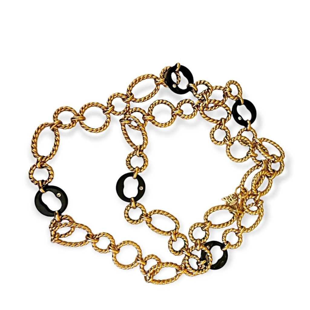 Grace Kelly 36 Link Gold Plated Link Black Station Swaroski Crystals Necklace