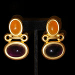 Large Etruscan Gripoix Style Gold Plate Vintage Earrings