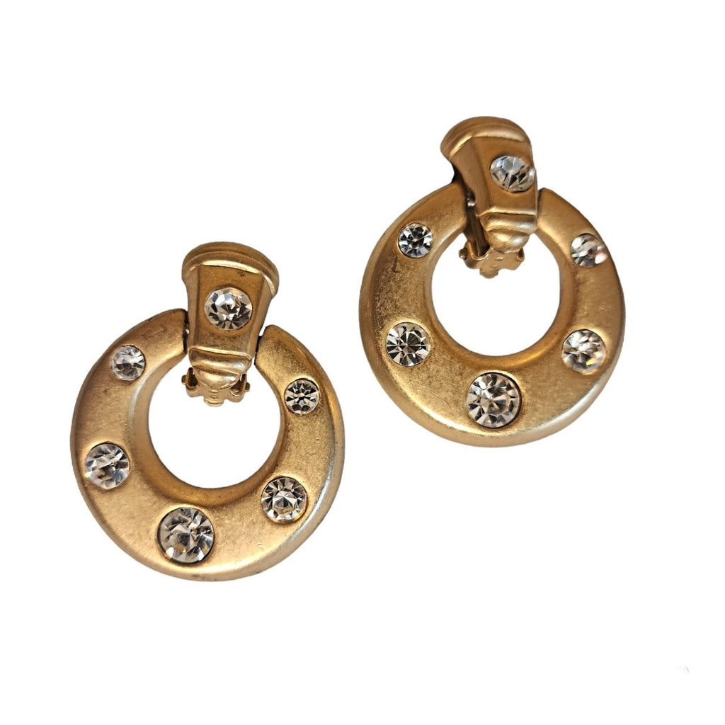 Gorgeous P.E.P. Hoop Diamante' Gold Plated Vintage Earrings