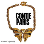 Gorgeous French CONTIE PARIS Butterfly Gold Plated Byzantine Chain Vintage Necklace