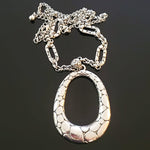 Oval Pebbled Pendent Silver Tone Link Vintage Necklace, Runway, Couture