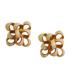 White Enamel Gold Plated Ribbon Bow Vintage Earrings