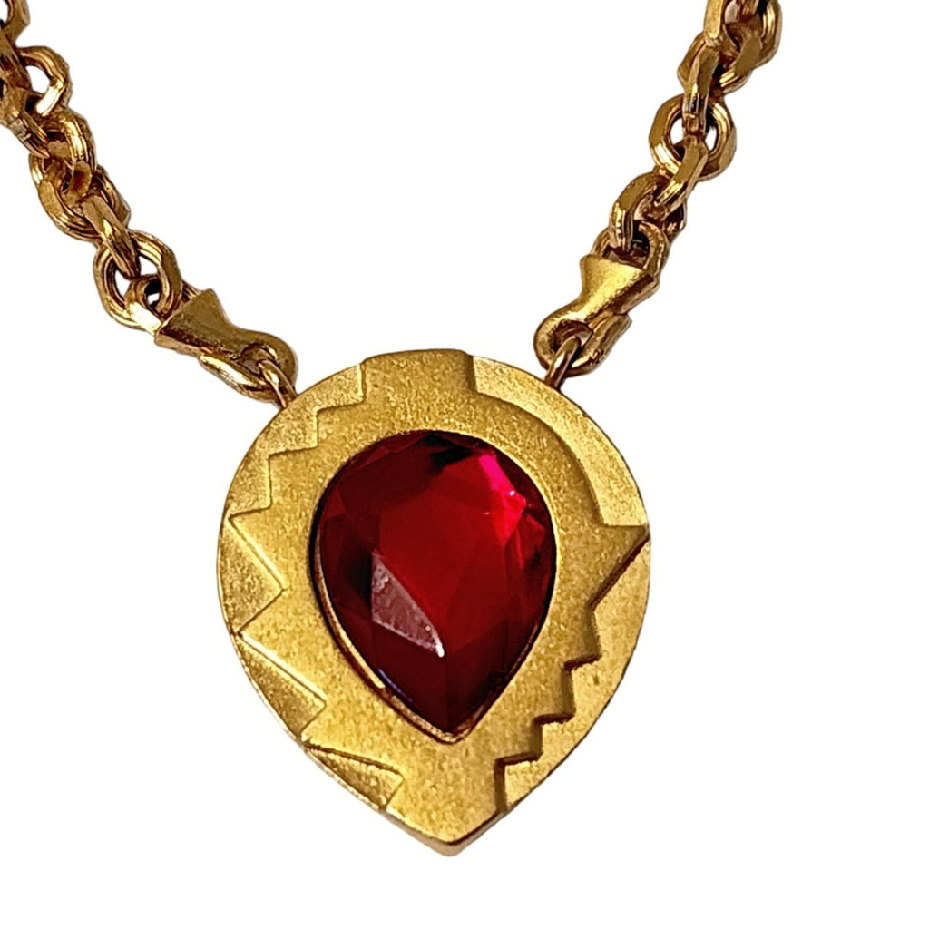 MONET Ruby Red Cabochon Gold Plated Tear Drop Pendant Necklace