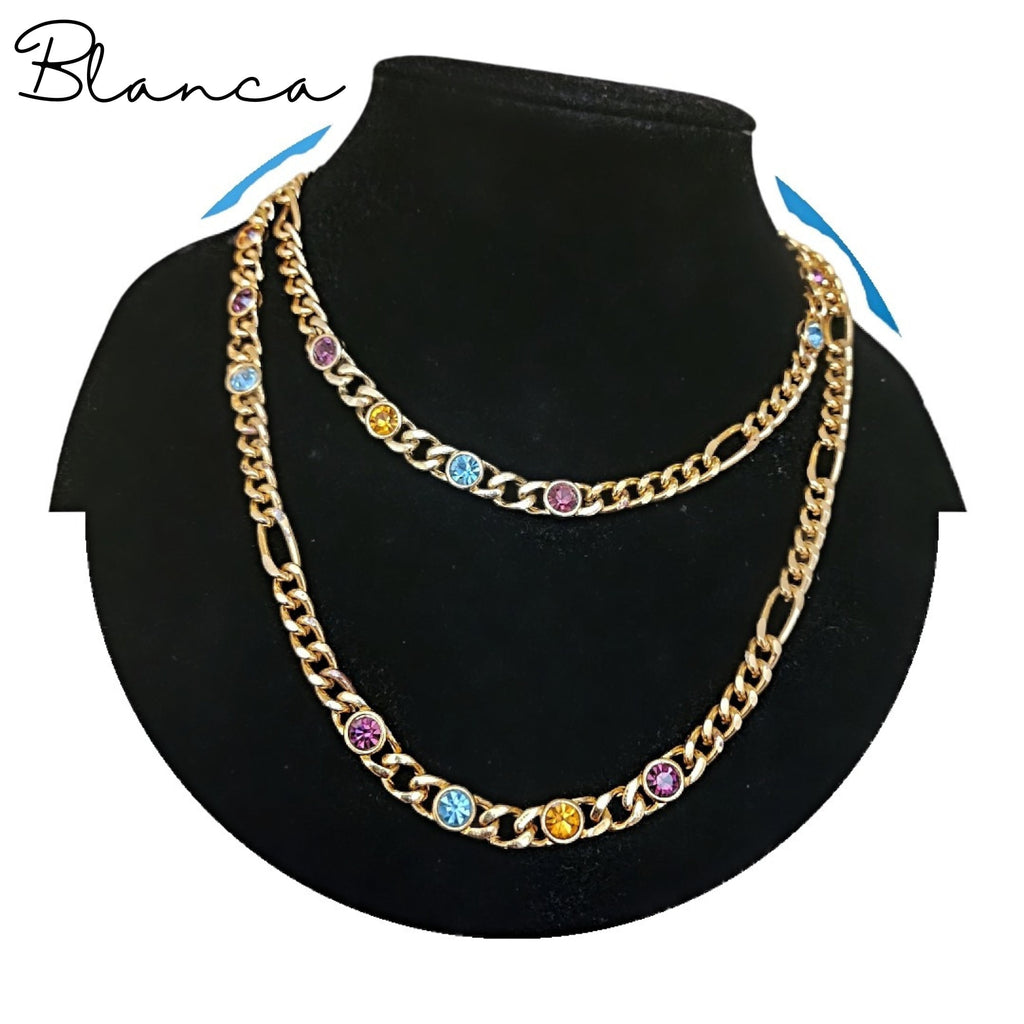 BLANCA Sautoir Multicolor Glass Crystal Figaro Vintage Necklace