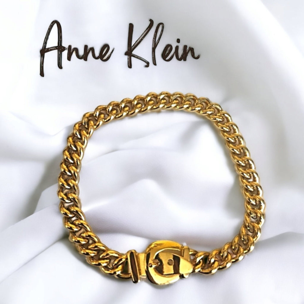 ANNE KLEIN Mini Bucket Choker Cuban Curb Chain Link Gold Plated Vintage Necklace