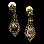 Victorian Style Teardrop Flower Pearls and Swarovski Crystals Bronze Plated Vintage Post Pierced Earrings